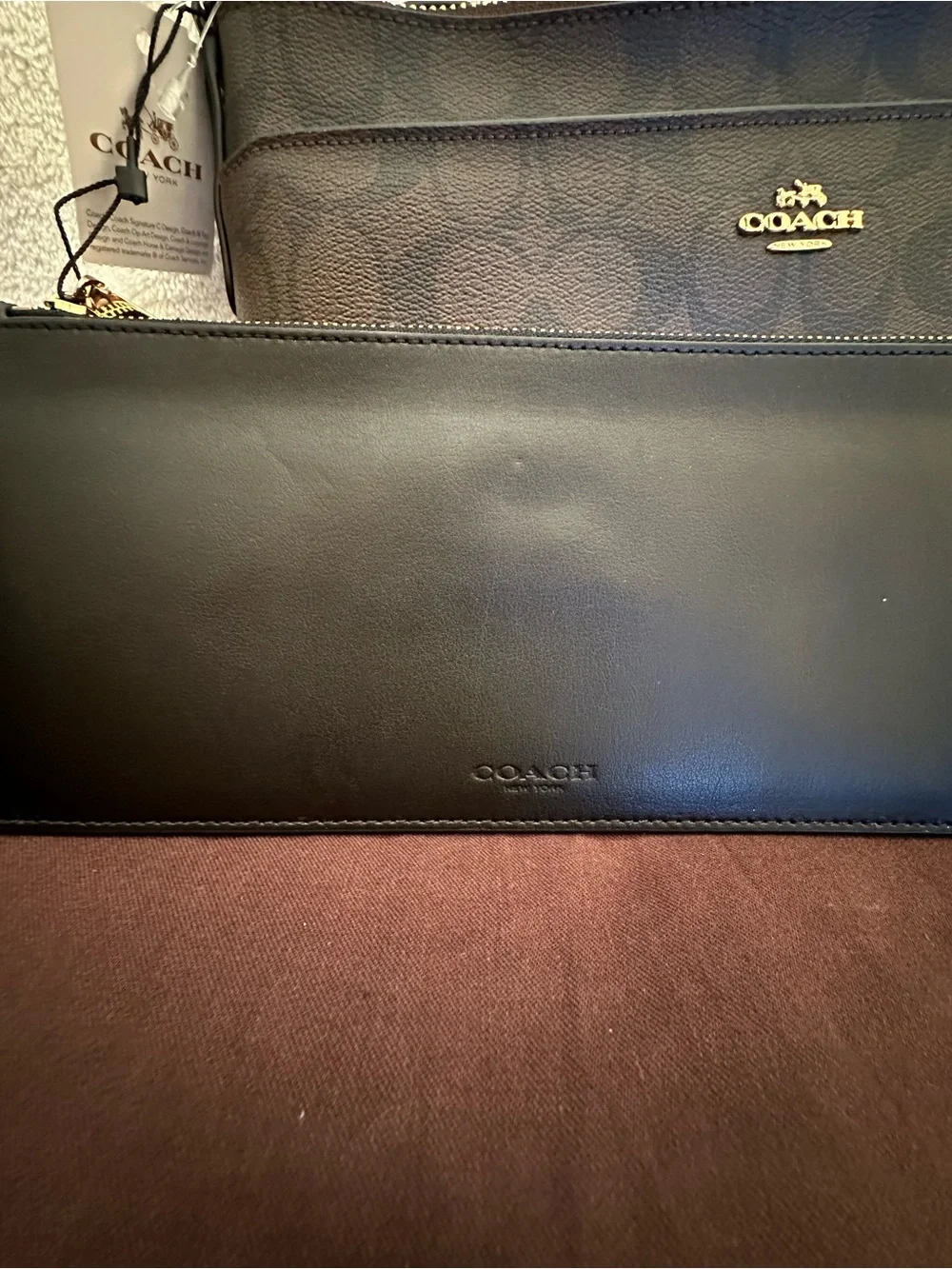 NWT Coach Signature EW Pop-Up Crossbody Black/Brown + Matching Pouch